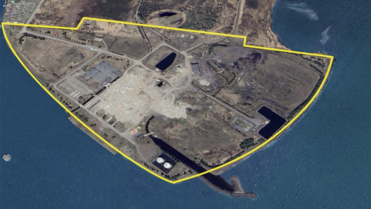 An aerial view of the Mission Island Lands, a 183-acre industrial property in Thunder Bay, Ontario, where Frontier Lithium plans to build a lithium conversion facility. (Map Courtesy of CNW Group/Frontier Lithium Inc.)